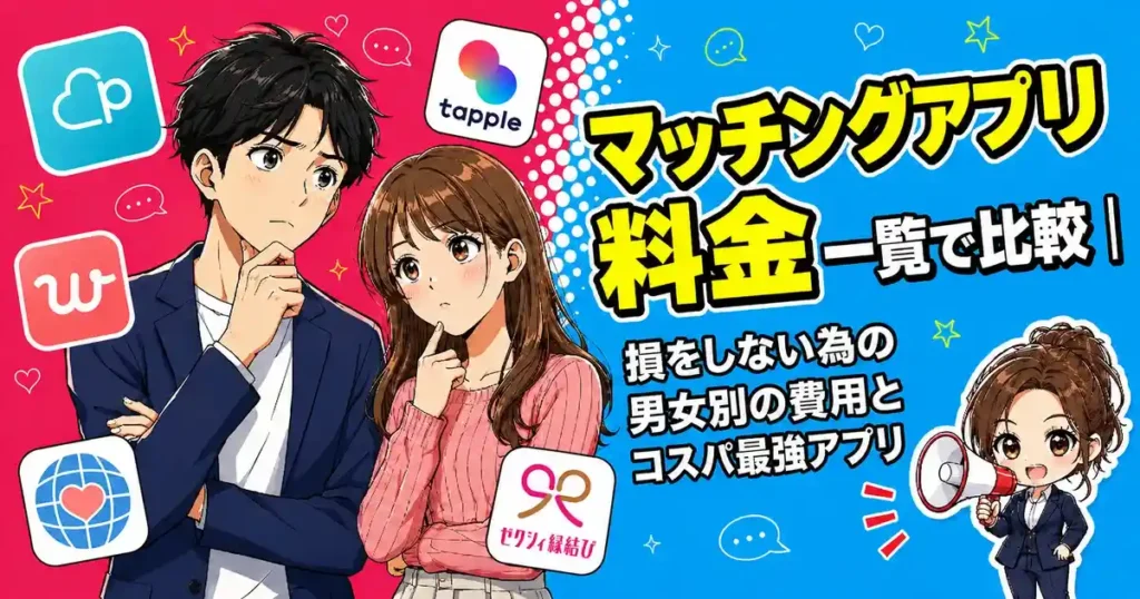 マッチングアプリ料金一覧で比較｜損をしない為の男女別の費用とコスパ最強アプリ